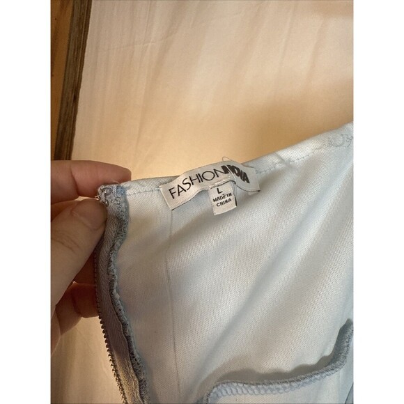 Fashion Nova Strapless Blue Silver Ruched Dress Size Large Preowned - Picture 8 of 11